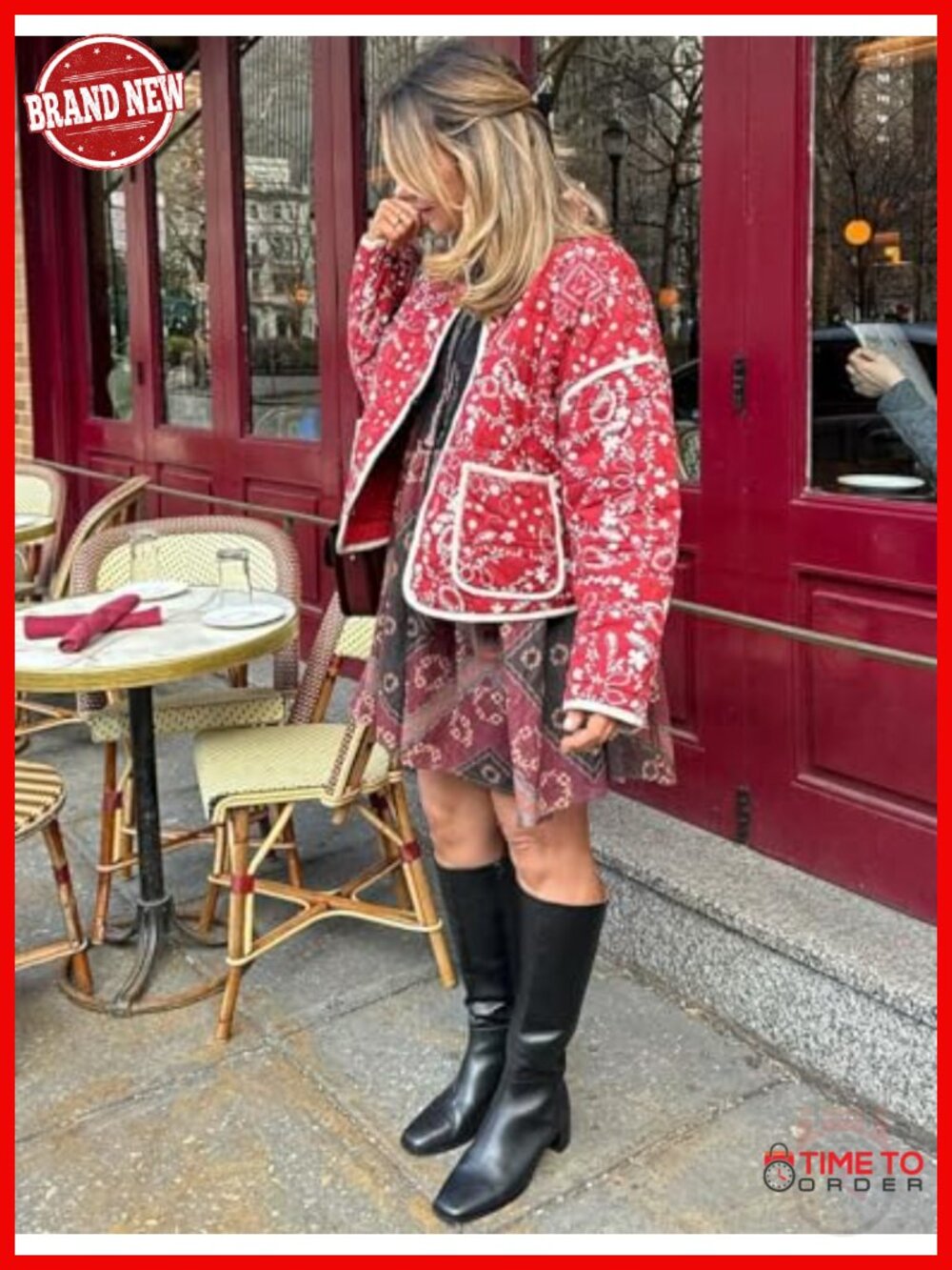 Cropped Puffer Quilted Jacket Vintage Floral Print Open Front Lightweight Short - Picture 5 of 6